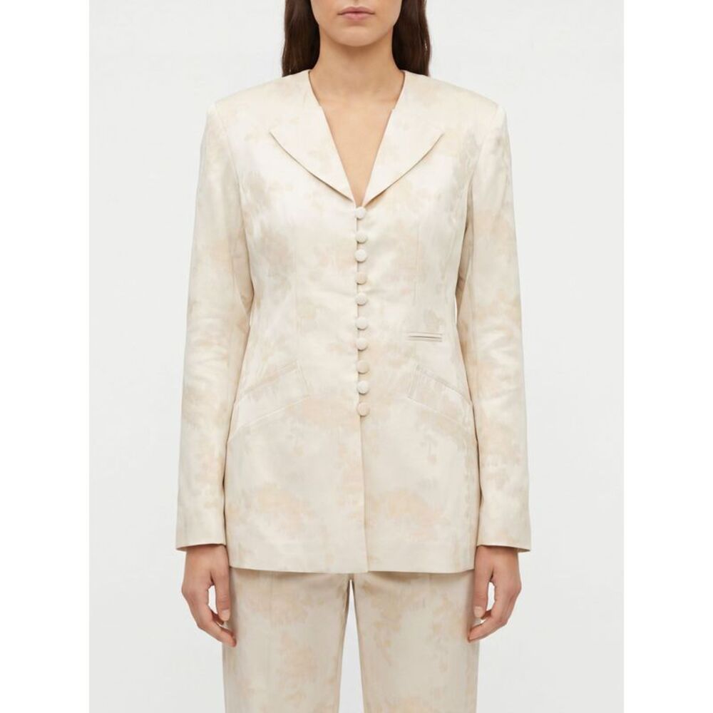 Ganni Women Ganni Floral Print Slim Fit Cropped Cotton-Blend Blazer